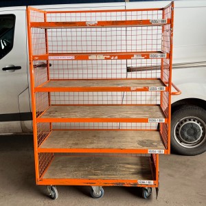 Used Heavy Duty 6 Wheel Stock 6 Shelf Trolley Orange